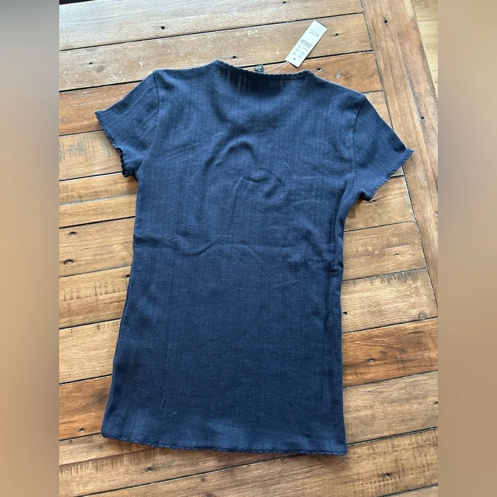 NWT J. Crew Pointelle Cotton Navy Blue Short Sleeve T Shirt XS - Picture 8 of 9